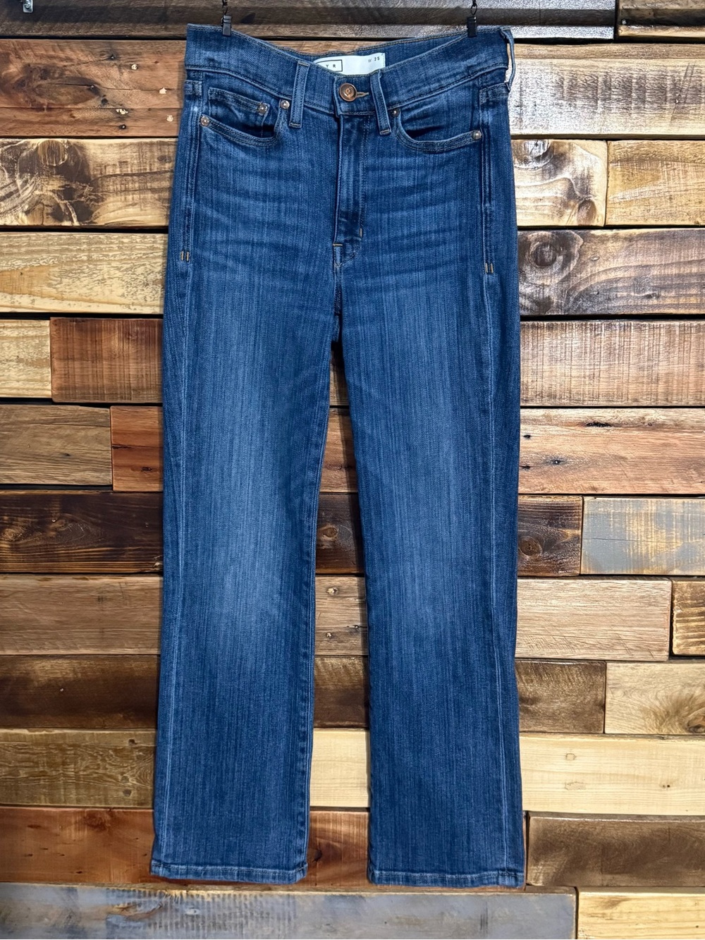 AYR The Pop High Rise Straight Leg Jeans Blue Finished Hem Size 25